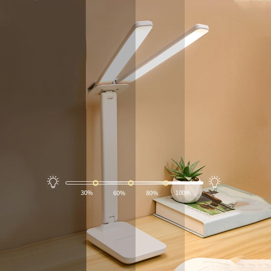 2 Heads Desk Lamp 3 Colors Stepless Dimmable Flexible Touch Study Desk Lamp for Bedroom Dorm Rechargeable Version