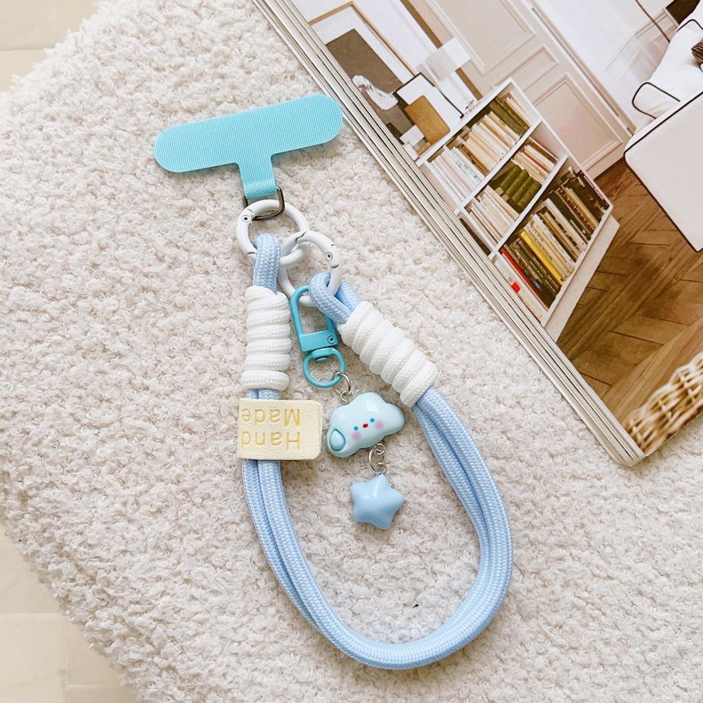 Korea Cute 3D Cloud Pendant Simple Hand Strap Adjustable Short Mobile Phone Lanyard Clip-On Phone Case Universal Anti-Lost Strap