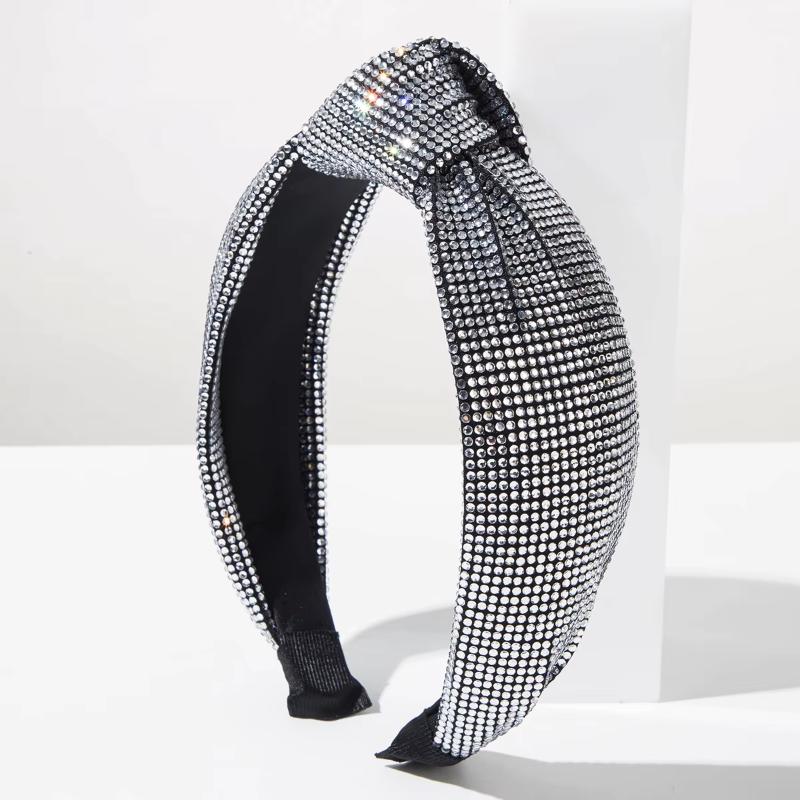 Retro Baroque Style Super Sparkling Full Diamond High Skull Knot Wide Edge Headband Hair Accessory For Women
