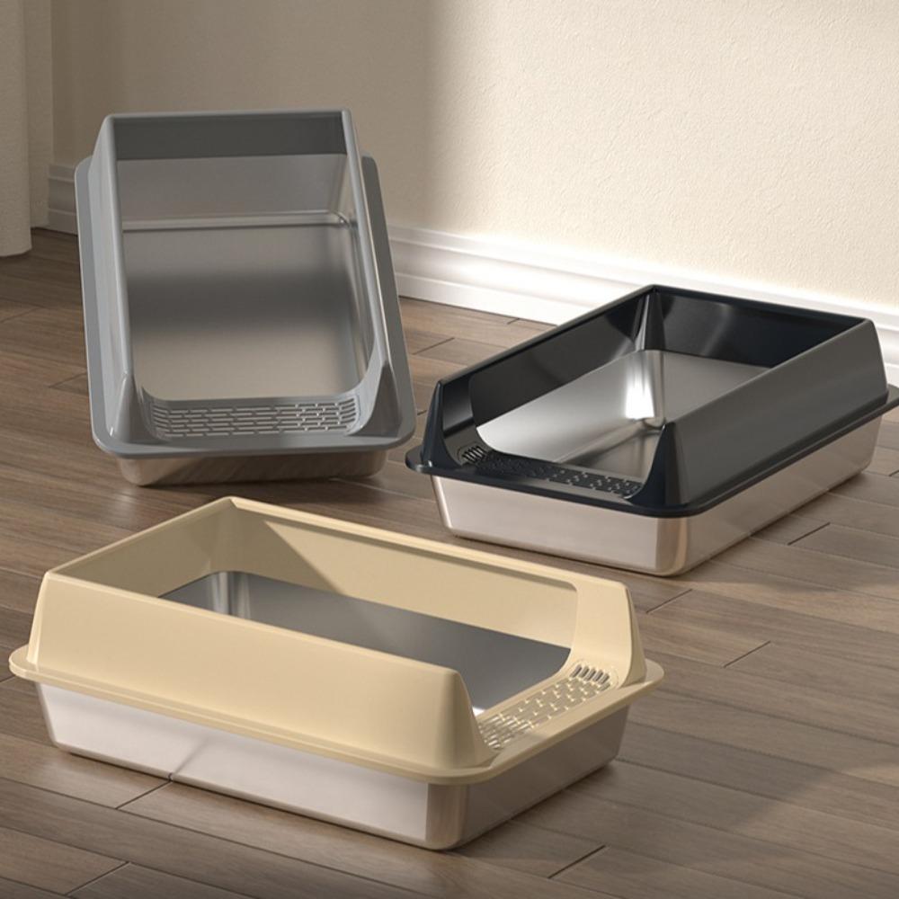 Anti-splash Cover Cat Litter Box Stainless Steel Cat Toilet Cleaning Basin  Pet Supplies