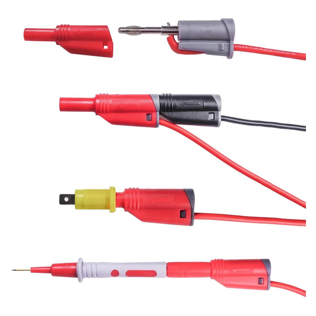 Cleqol Cleqee Red Black 4mm Stackable Banana Fully 4mm Banana Solderless Screwless Fixing DIY Connectors 10-Pack & Plugs, 1000V, Insulated, Jacks,