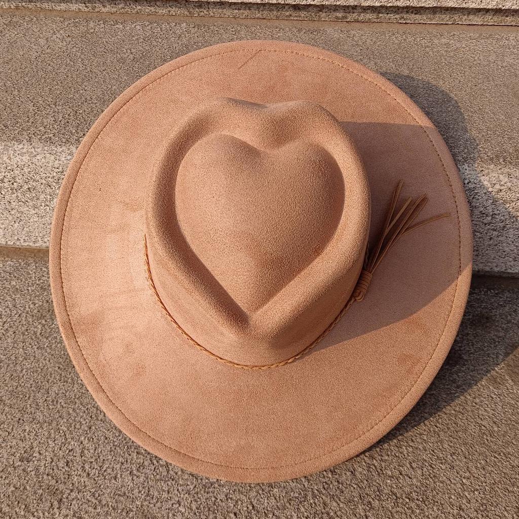 Heart Vegan Suede Hat Blank with Logo Engraving Autumn/Winter Hats for Men and Women Hat for Burning Heart Wide Brim Hat
