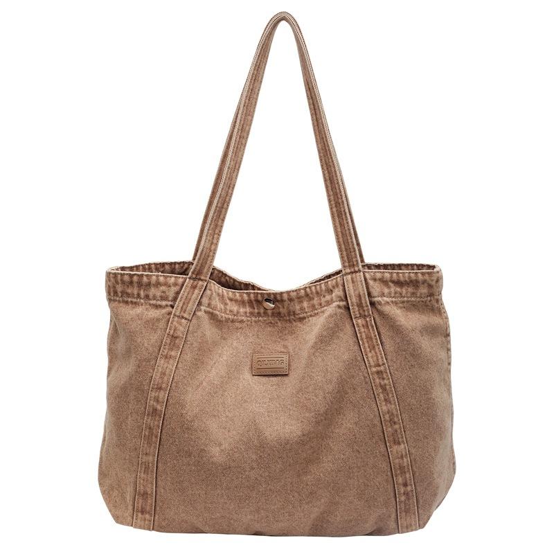 Denim canvas shoulder bag women's 2025 new large-capacity shopping bag niche literary tote bag casual handbag