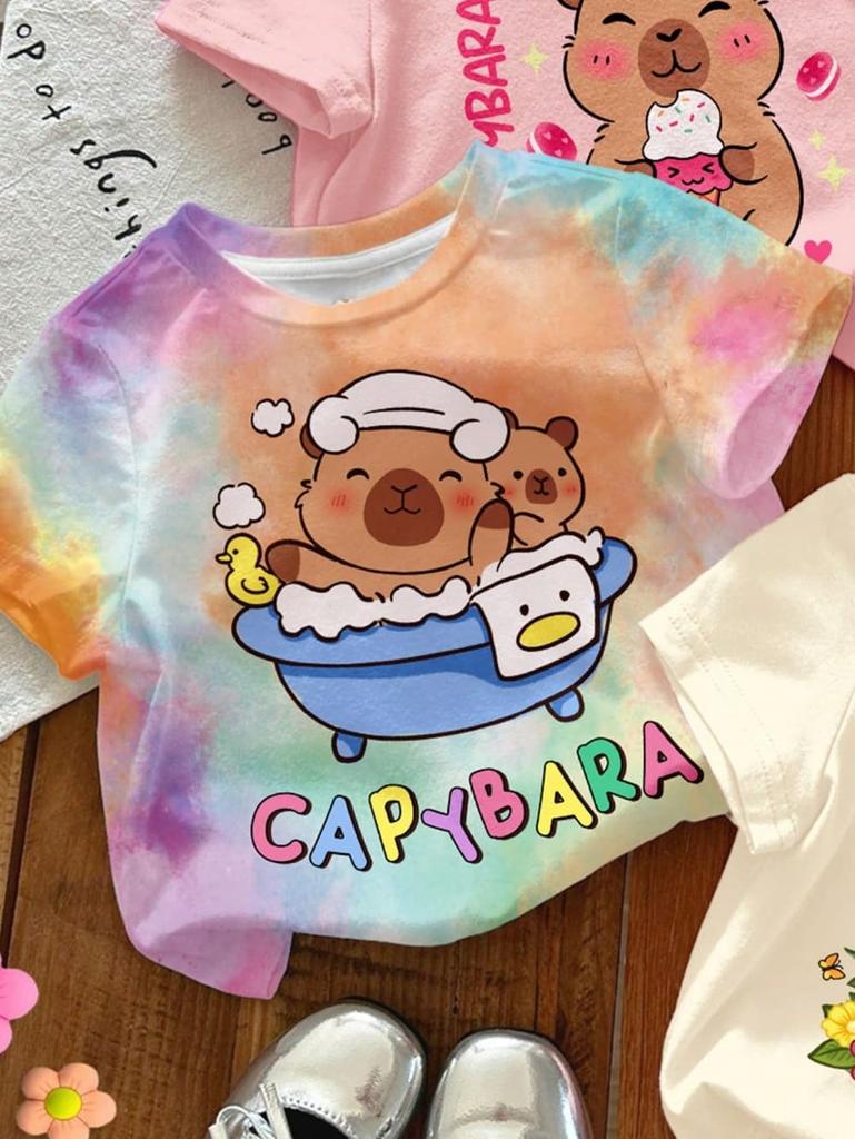 Summer Strawberry Printed T-Shirt Sweet Cute Cartoon Short Sleeve Children's T-Shirt Crew Neck Casual Tees Outdoor Girls Clothes
