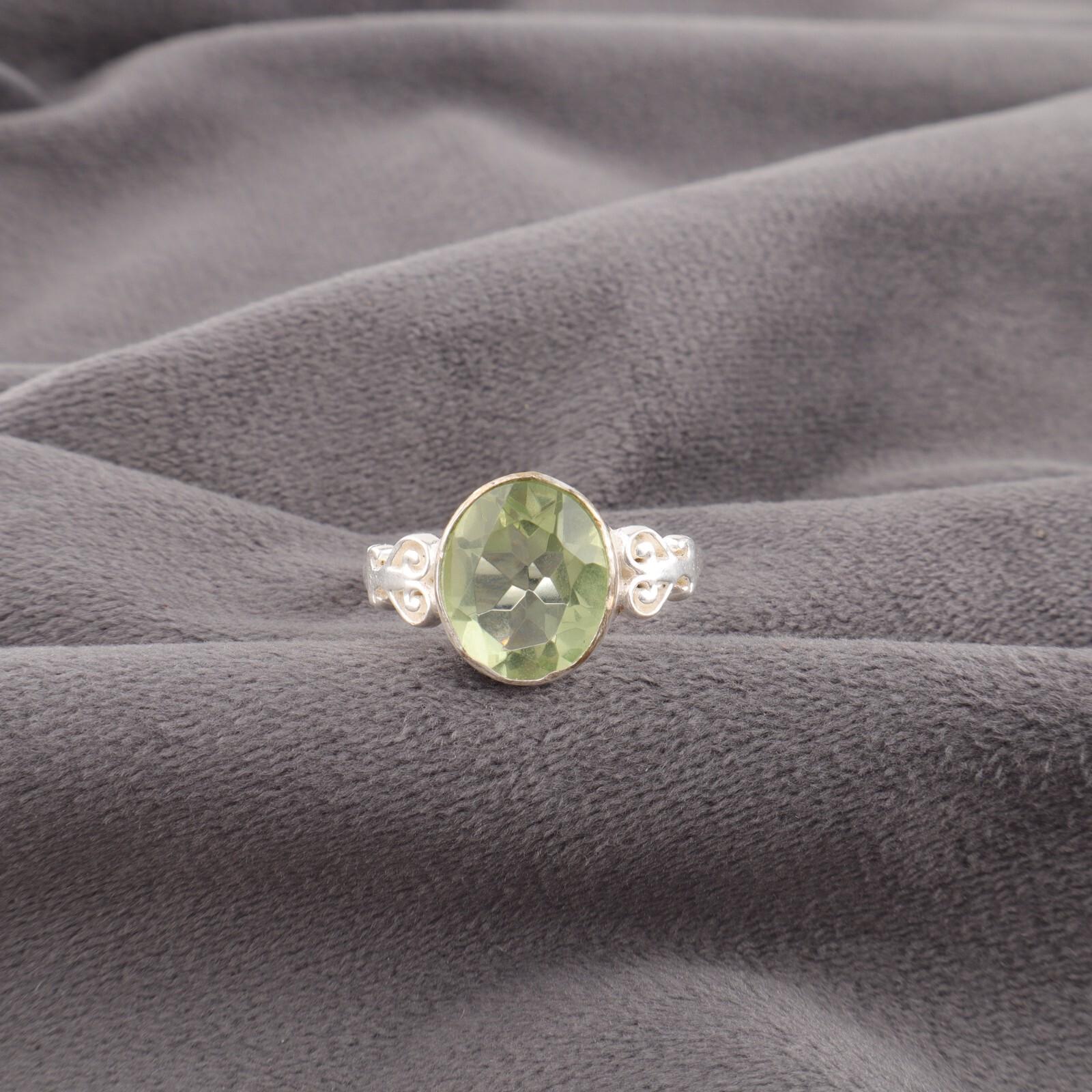 

Зеленый Аметист Драгоценный Камень 925 Стерлинговое Серебро Ювелирные Изделия Ручной Работы Женское Серебряное Кольцо RR-66-3 11