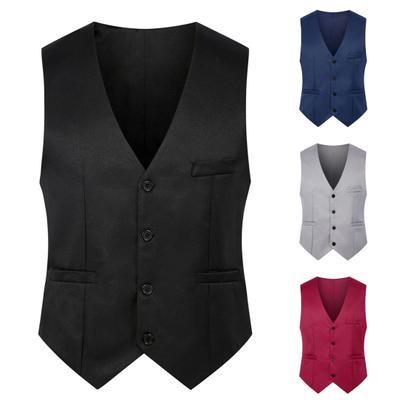 Simple Solid Color Men Suit Vest Slim Fit V-neck Sleeveless Single Breasted Leisure Party Bar Banquet Dress Waistcoat Workwear