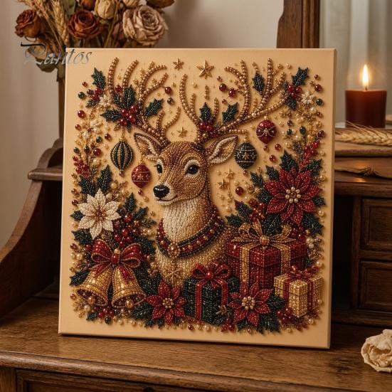 Interactive Family Crafts Christmas Faux Pearl Art Kit, Tree Wreath Painting DIY Sets Sparkling Diamond Craft Kit for Adults, Holiday Wall Decor Gift