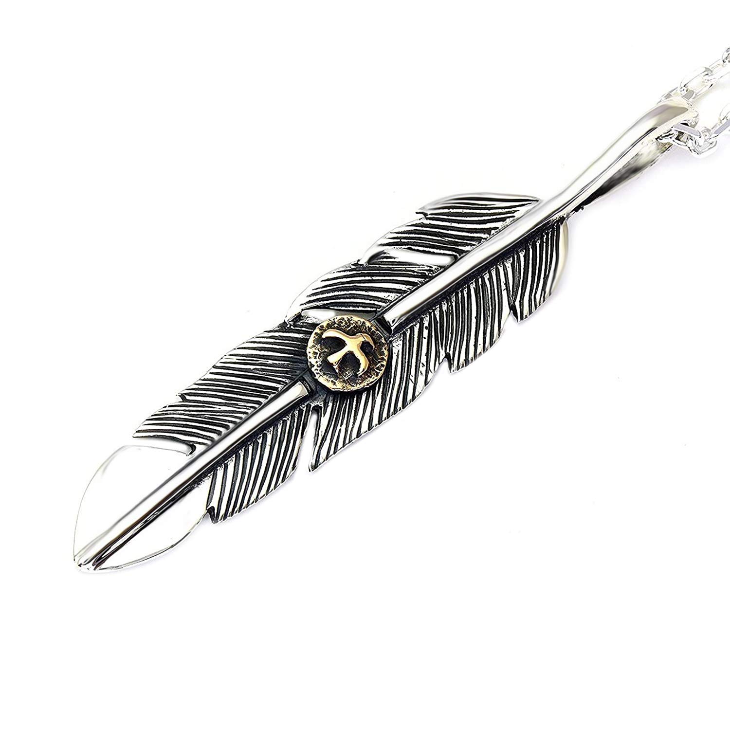 [ СЕРЕБРО 925 ПРОБЫ ] Индейское Серебряное Перо Нативный Американский Кулон для Мужчин и Женщин с Цепью AMTHGNE-116