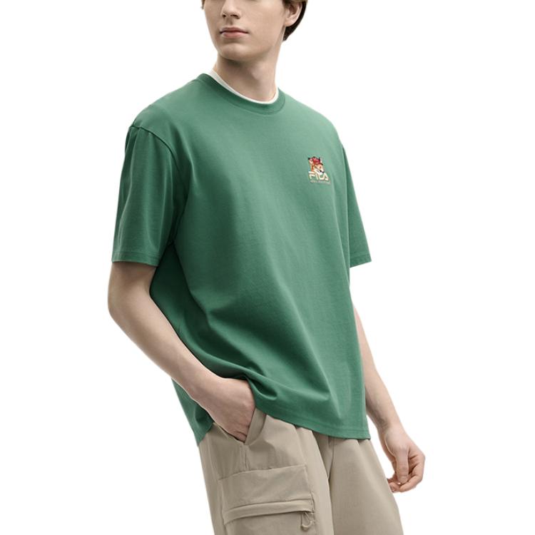 Fila X Maison Kitsune Fox Logo Print Casual Loose Fit Round Neck Short Sleeve T-Shirt Men Tops Moroccan-Green F11U529101F-GN
