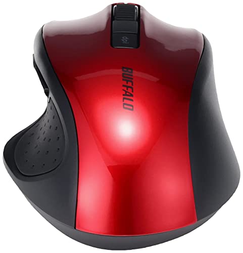 Buffalo 5-Button Bluetooth 5.0 Blue LED Mouse, Red, with Back/Forward Buttons, Energy-Saving, BSMBB305RD