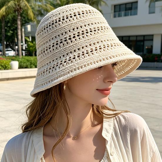 Women Hat Breathable Hollow Pure Color Summer Basin Design Fisherman Hat Outdoor