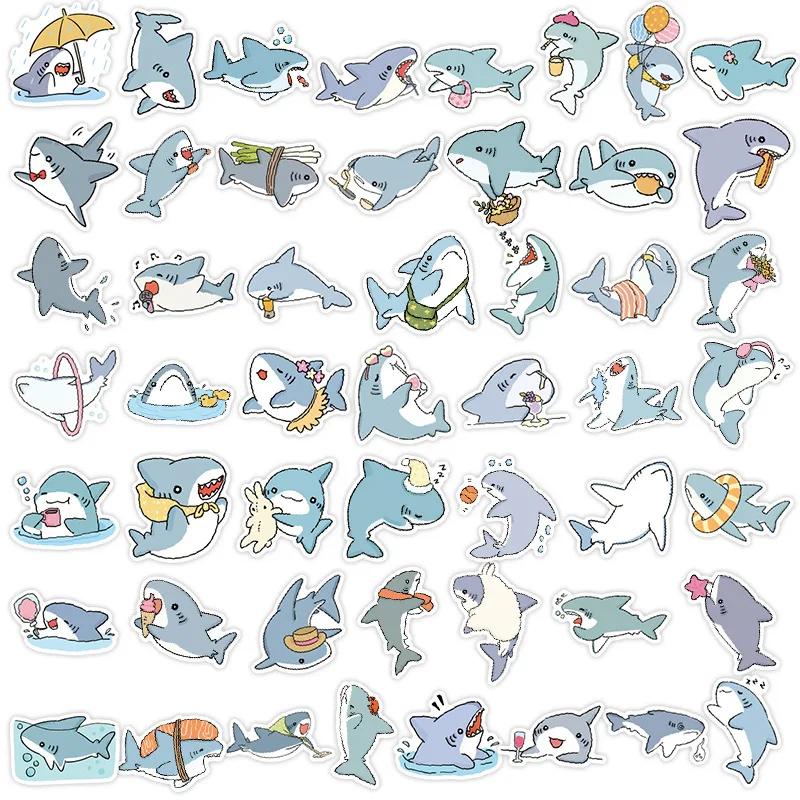 50PCS Shark Meme Stickers Cute Animal Sticker Scrapbook Luggage Laptop Guitar Car Bike Skateboard Cartoon Decals Toy