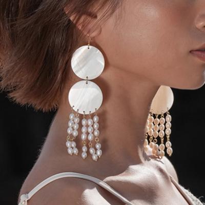 Round Shell Pearl Fringed Earrings Personality Versatile Elegant Ear Hook Fashion Temperament High Sense Earrings Women