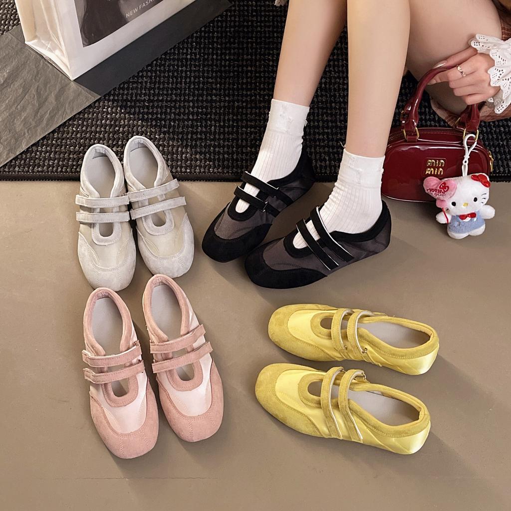Korean flat-soled retro ballet shoes for women's 2025 spring new casual Mary Jane shoes functional Velcro single shoes