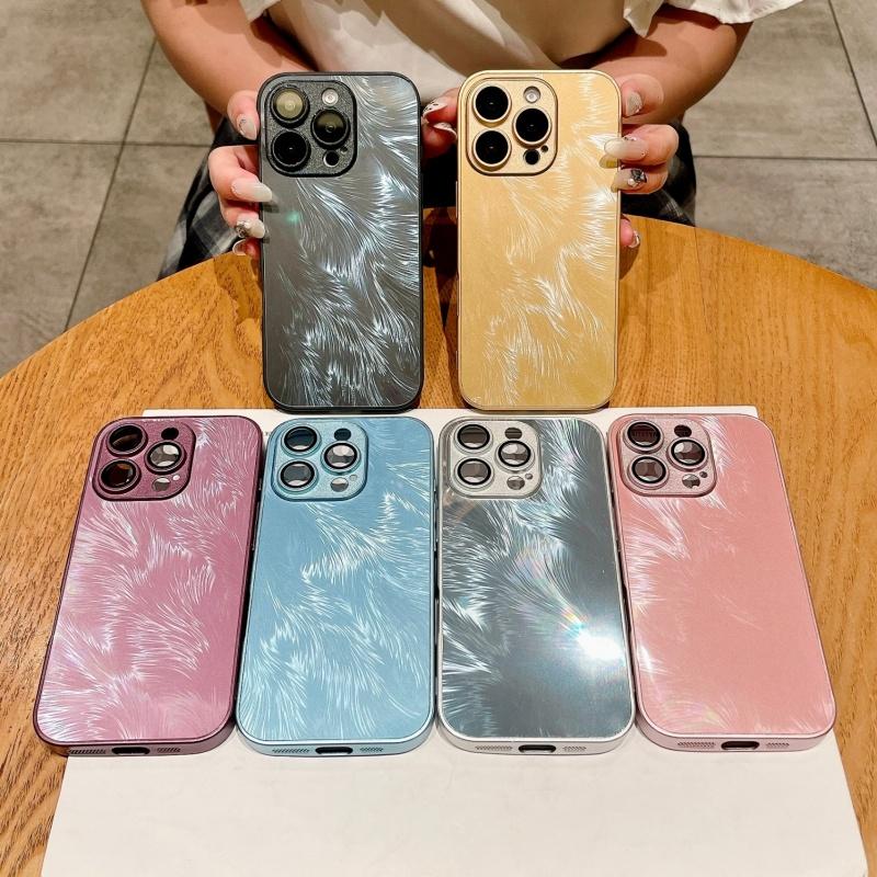 Premium jednokolorowe etui na telefon z gazy piórkowej pasujące do iPhone 16 Pro Max 15 14 Plus 13 12 Pro z osłoną ochronną na obiektyw