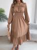 Women's Round Neck Ruffle Smocked Waist Maxi Dress Puff Long Sleeve A Line Tiered Casual Party Dress