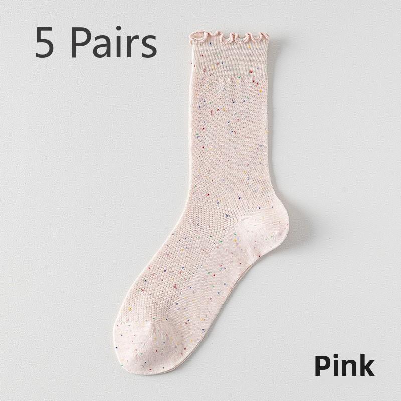 5 Pairs of Female Spring and Summer Thin Agaric Lace Sweat Absorbing Breathable Boneless Long Tube Pile Socks