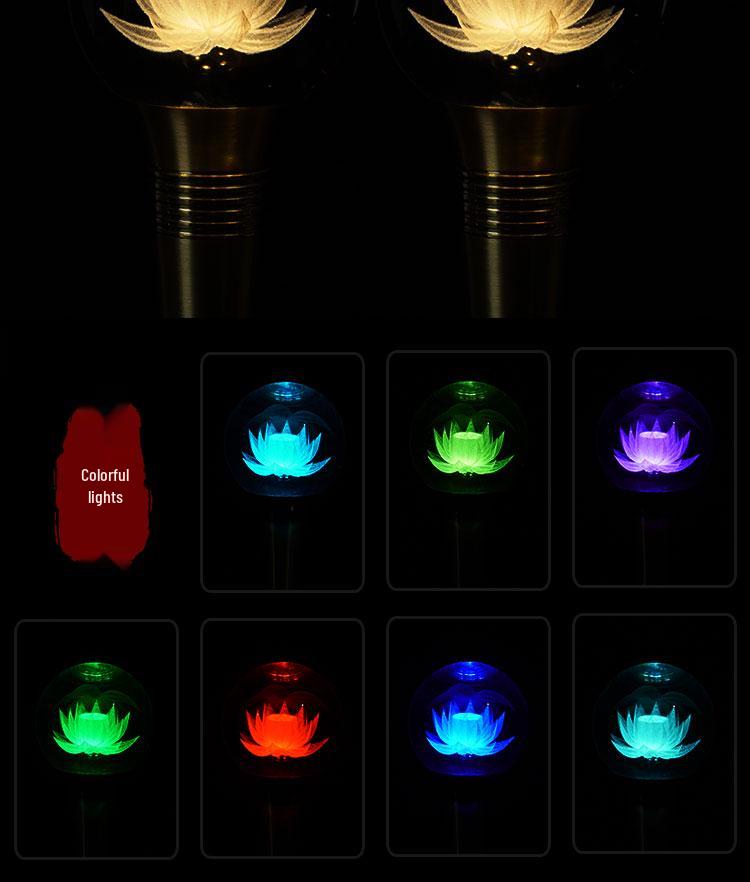 Copper LED Crystal Lotus Multi-Color Buddha Offering Lamp for Home Worship