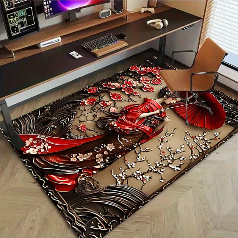 1PC cherry blossoms red kimono Carpet Ultra Soft, Thick & Absorbent, Non Slip Machine Washable Mat for Entryway
