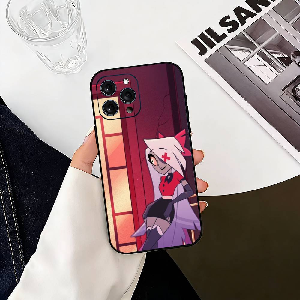 H-hazbin hotel V-veggie  Phone Case For iPhone 17,16,15,14,13,12,11 Plus,Pro Max,XS,Soft Silicone Black Cover