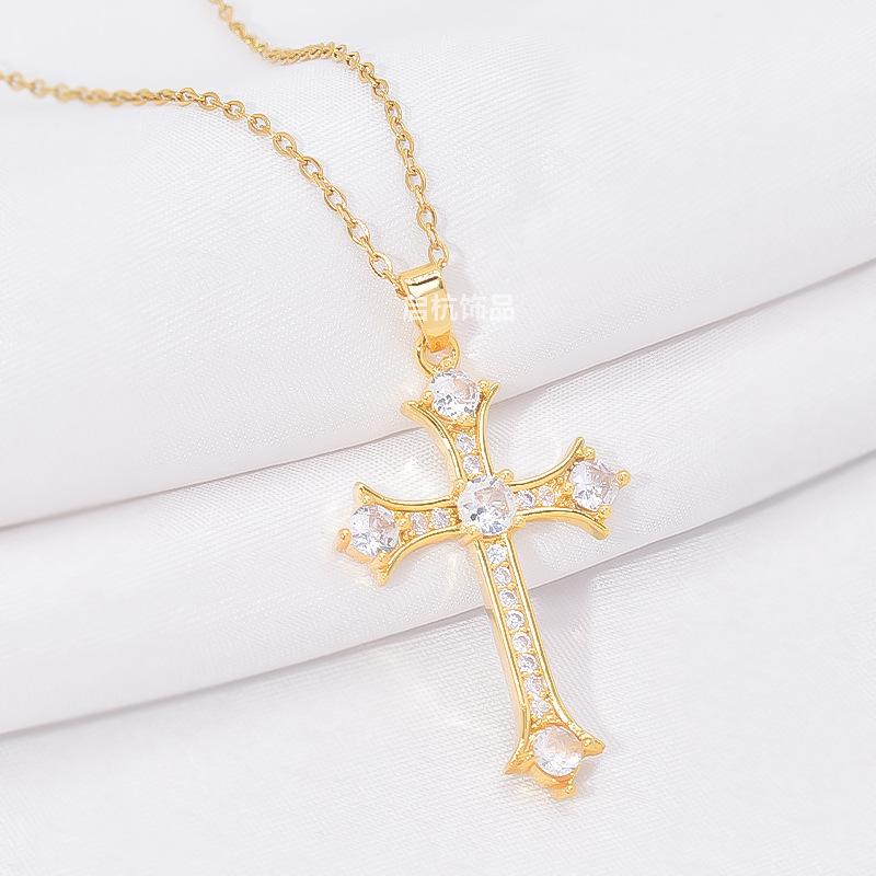Cross Necklace Women'S Simple Personality Micro-Inlaid Zircon Pendant Exquisite Jewelry