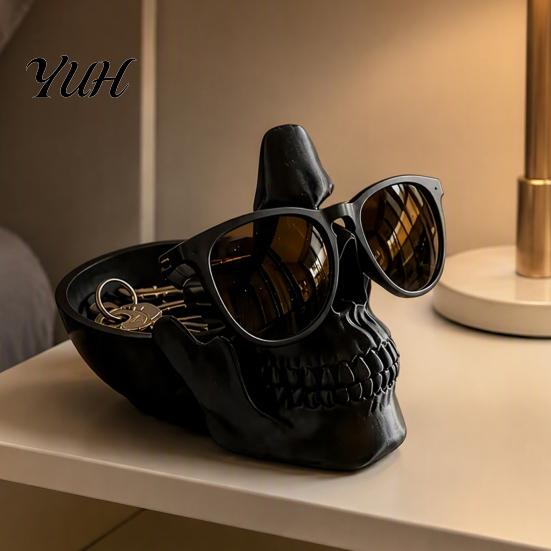 Entryway Key Tray 3D Printed Skull Desk Organizer Tray, Novelty Eyeglass Holder with Nose Rest, Spooky Room Decor Creative Coin Jewelry Catchall