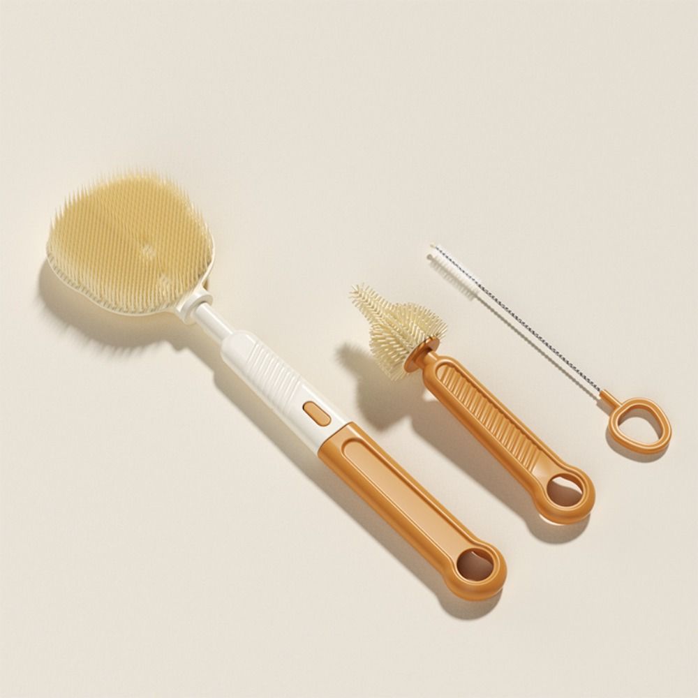 

3Pcs/set Silicone Milk Bottle Brush Set Handheld Pacifier Cleaning Brush Baby Nipple Brush Kit оранжевый