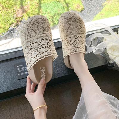 Spitze hohle Netzschuhe mit Rock bequeme rutschfeste Hausschuhe 2025 Sommer neue dicksohlige Taschenkopf-Sandalen für draußen
