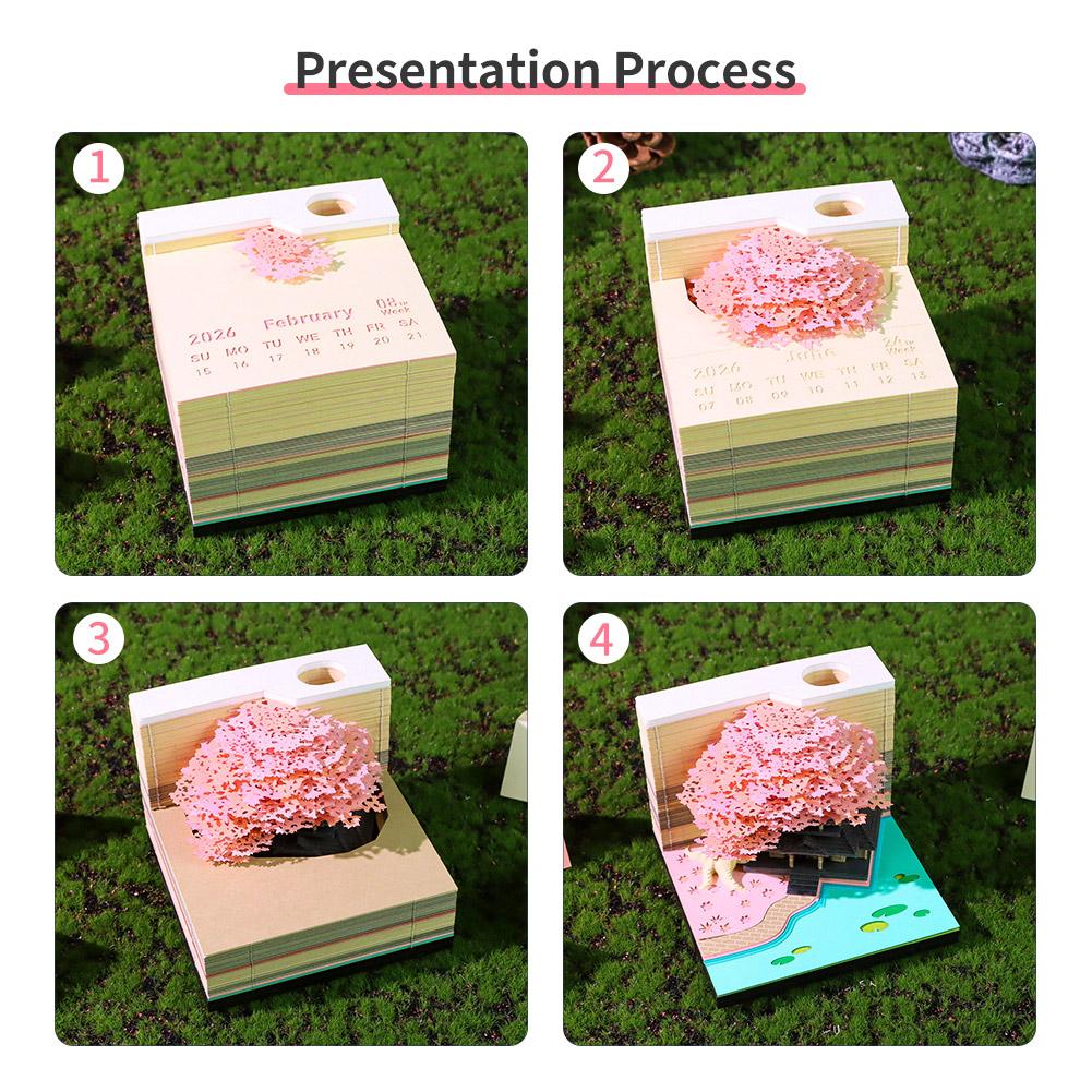 3D Paper Sculpture Weekly Calendar English Version With Lights Treehouse Notebook Desktop Decoration Tourist Commemorative Gift