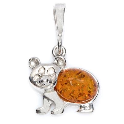 [R5539] - Pingente de Prata artesanal 'Urso Polar' âmbar prateado (ródio) - 17x14mm