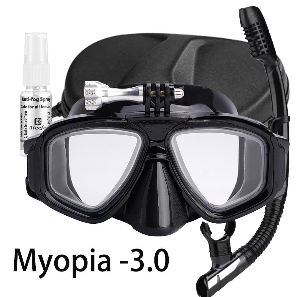 Set de máscara de buceo para miopía con soporte para cámara, lente templada, gafas de buceo y natación, banda elástica ajustable, caja de regalo