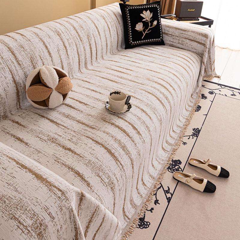 1pcs Simple Stripe Chenille Sofa Cover Waterproof Cat Resistant All Season Couch Protector Slipcover