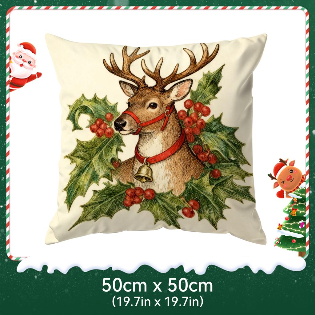 Retro Christmas Theme Pillowcase Printed Polyester 40/45/50Cm Throw Pillowcover Decorative Sofa Cushion Pillowslip Home Decor