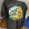 Unisexs New Pure Cotton Crewneck Shortsleeved Tshirt With Amalfi Coast Italian Lemon Print Suitable For Vacationand Casualwear
