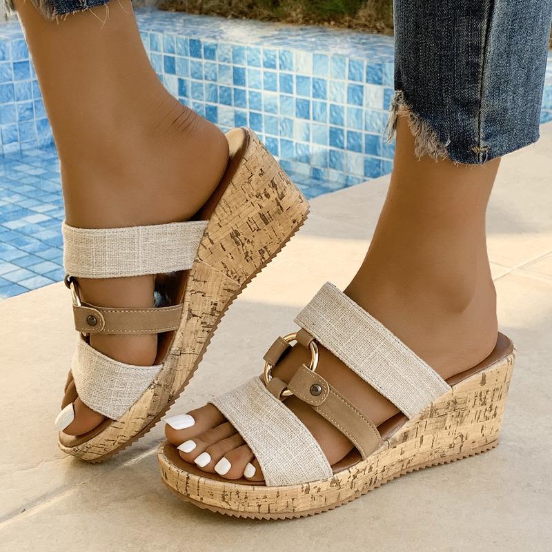 

Женские босоножки на платформе с открытым носком и танкетке, летние слипоны на толстой подошве 36