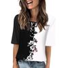 Shirts For Women Trendy Round Neck Button T Shirts Printed  Blouse Half Sleeve Tops For Women