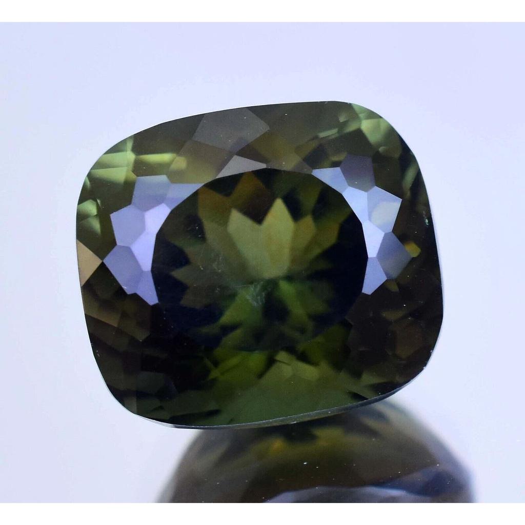 Natural Olive Green Hiddenite 23.70 Ct Cushion Certified Flawless Loose Gemstone