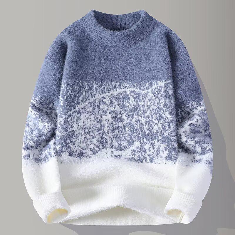 

2025 Men s Trendy Color Block Knit Sweater - Round Neck Long Sleeve Winter Base Layer XXL синій