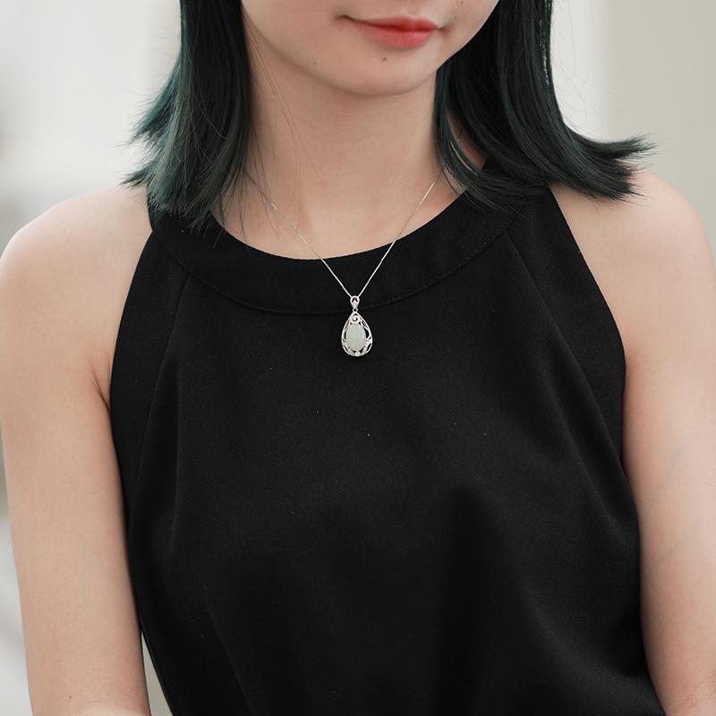 Tancise 925 Sterling Silber Klassische Damen Jade Halskette Anhänger Zirkon Mode Geschenk