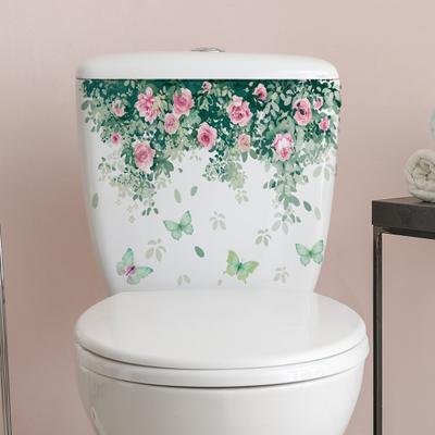 Toilet Sticker Removable Vibrant Color Flower Pattern Self-adhesive Wall Decal for Home Bathroom Decoration