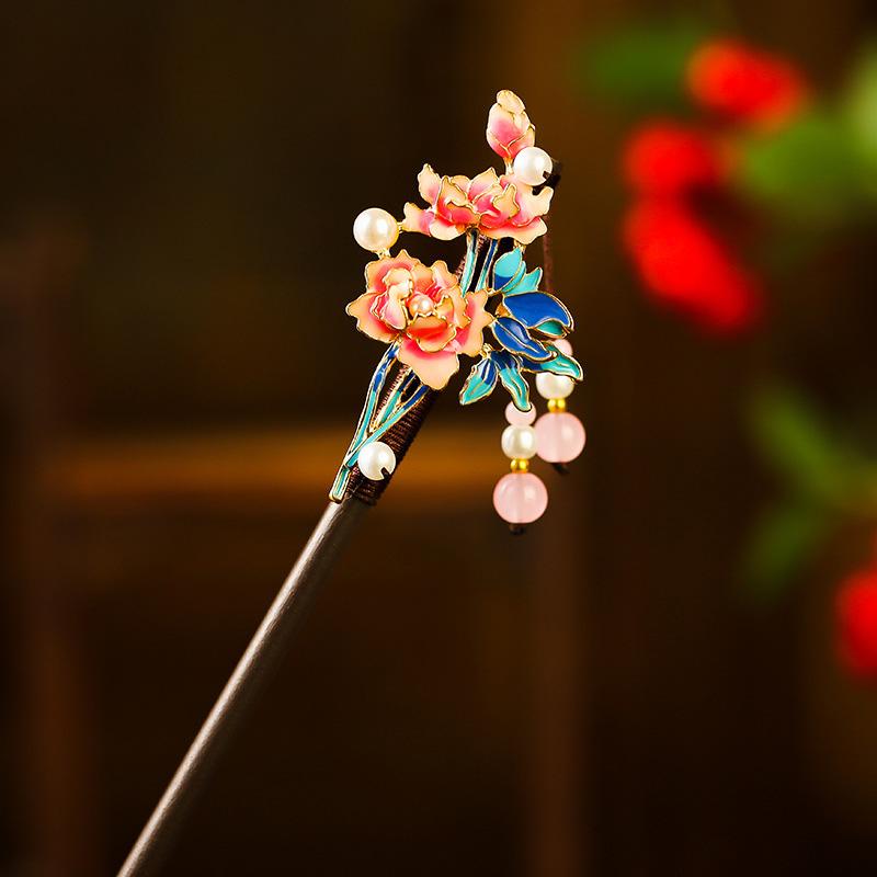 1Pc Updo Fresh Wood Ancient Headwear Flower Hairpin New Chinese Style Tassel Tassel Hairpin