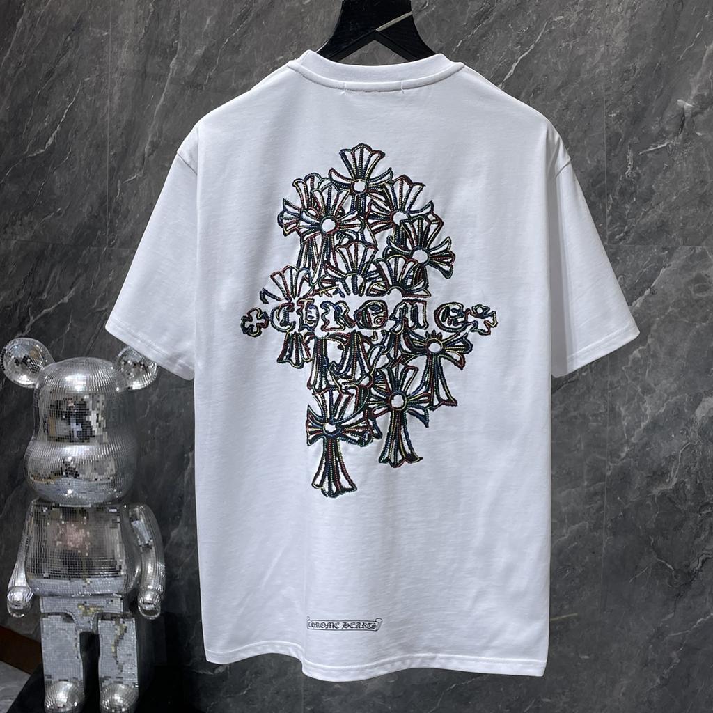 GZ-8952 CHROME HEARTS 2025 Léto Nové Vysoce Kvalitní Bavlna Kulatý Výstřih Volné Velká Velikost Pánské a Dámské Tričko Pár Tričko