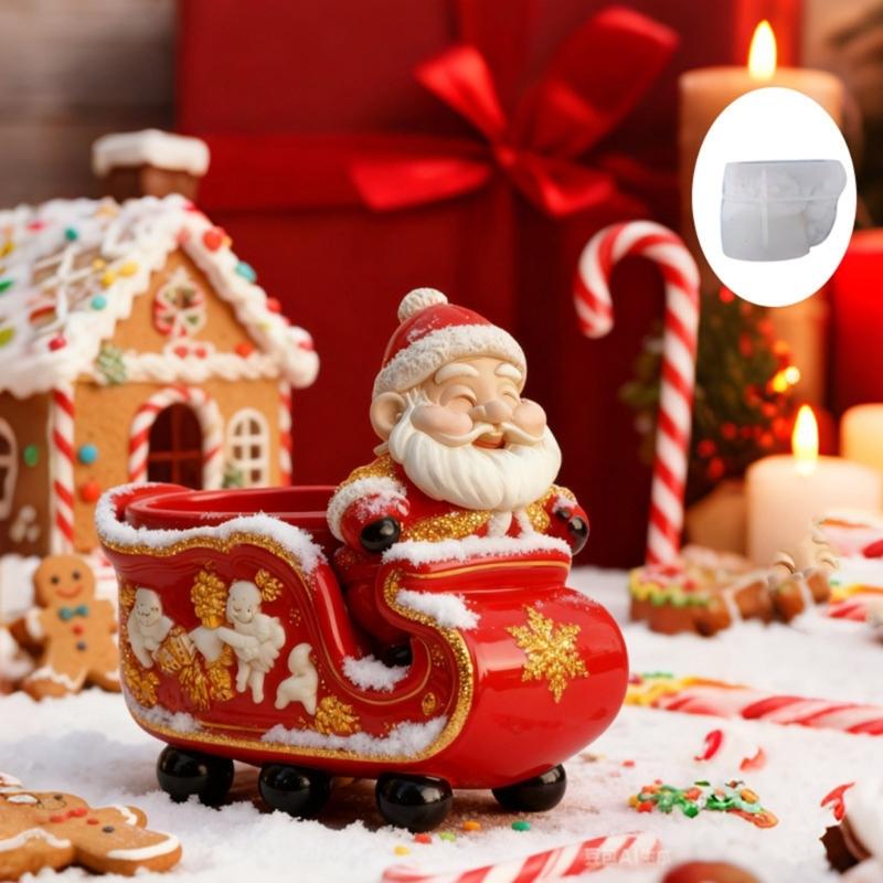 Opakovaně použitelný květináč Santa Claus Silikonová forma pro odlévání pryskyřice, cementu, betonu a sváteční řemeslné projekty