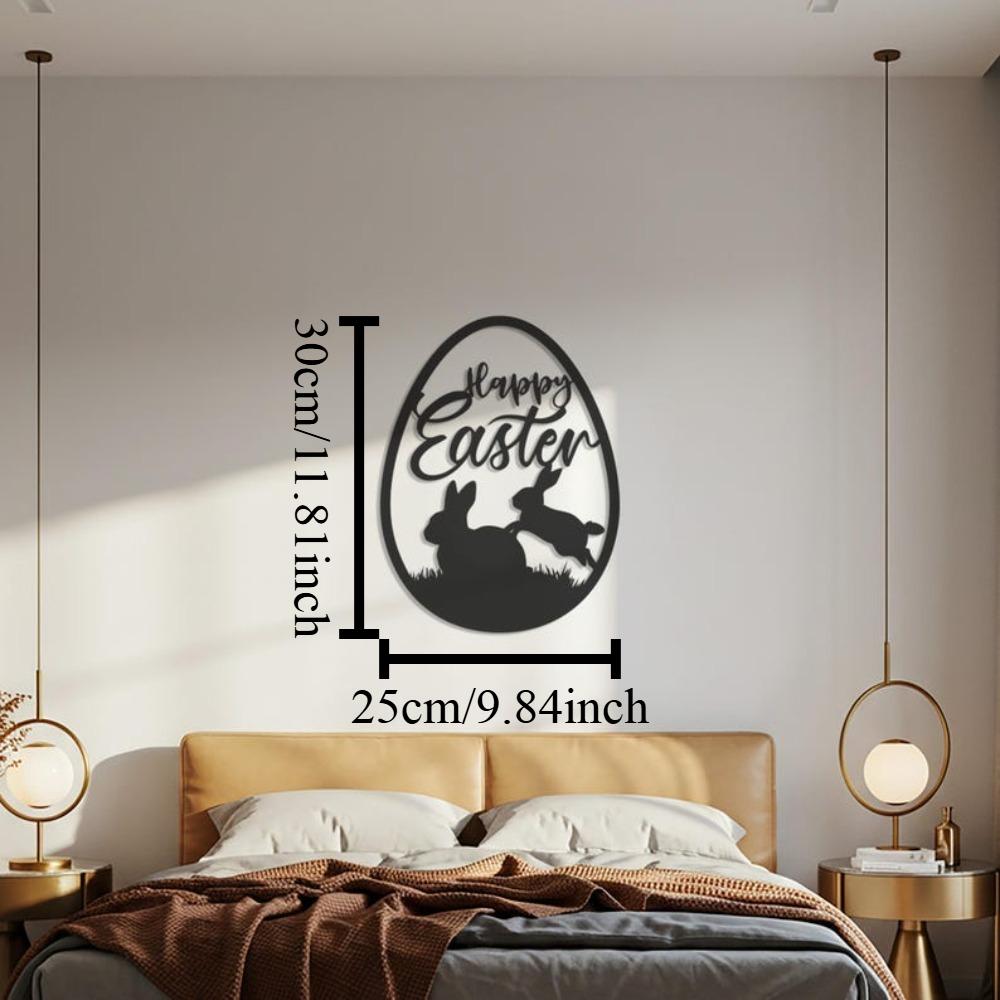 

Happy Easter Metal Rabbit Wall Art, Rustic Farmhouse Cutout Shape, Spring Festival Home Decor, Cottage Bunny Gift Idea 12in чёрный