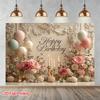 2D Cream Aesthetic Birthday Banner, Pastel Balloons and Floral Arrangement