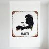 Vintage Haiti Map Metal Tin Sign Rustic Weathered Rusted Brown Edges Cracked Pattern Black & White Decor with Top Holes for Bar