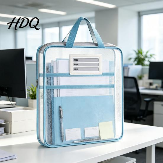Portable Storage Pouches Transparent Nylon Document Bag Lightweight Mesh File Organizer with Zipper School Stationery Organizers And Strap,