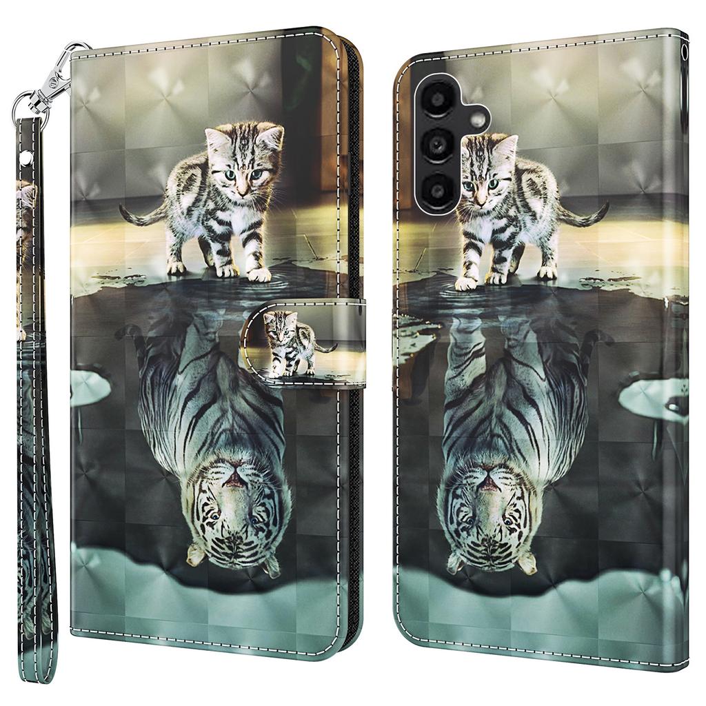 For Samsung Galaxy A55 5G Magnetic Phone Case 3D Pattern Folio Stand Cover with Wrist Strap