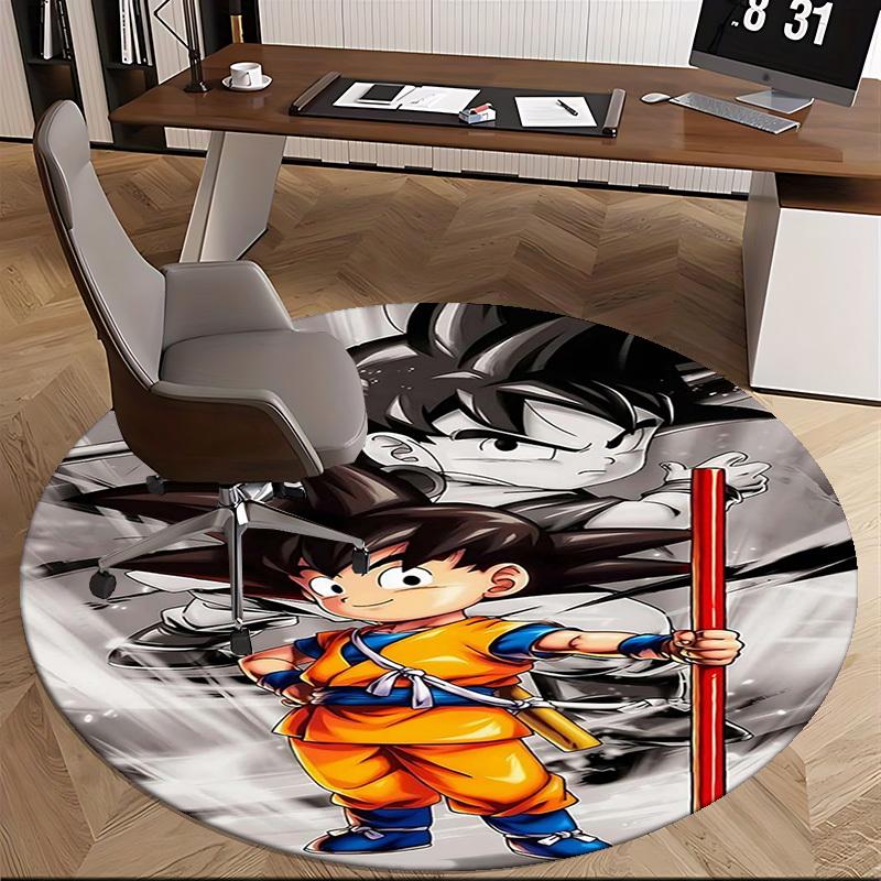 1pc Dragon Ball Z Goku Anime Cartoon Design Round Carpet Office Chair Mat Non-Slip Rug for Home Decor, Living Room, Bedroom, Game Room, Birthday Gift,