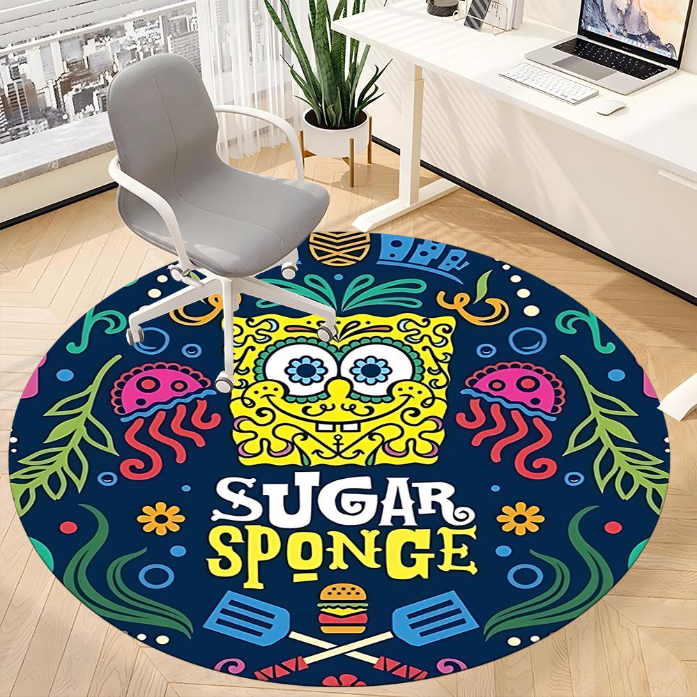 1 Stück Spongebob Büro Runder Teppich, Unter Bürostühlen Schlafzimmer Wohnzimmer Heimdekoration a1022244